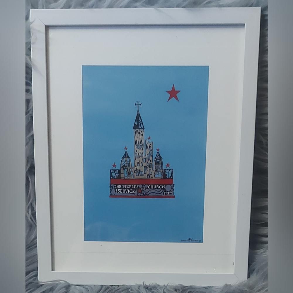 Framed Jonathan Winters Print,0 1983 "Sunday On The Other side Of The Wall"